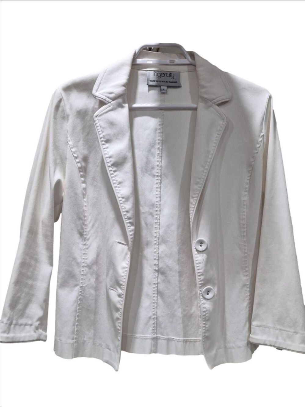 Ingenuity Vintage White Cotton Blend Stretch Blazer Jacket Size 4 Made in Canada